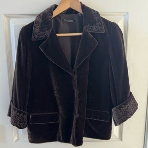 Tahari crushed velvet embroidered blazer jacket peplum silk blend vintage lined
